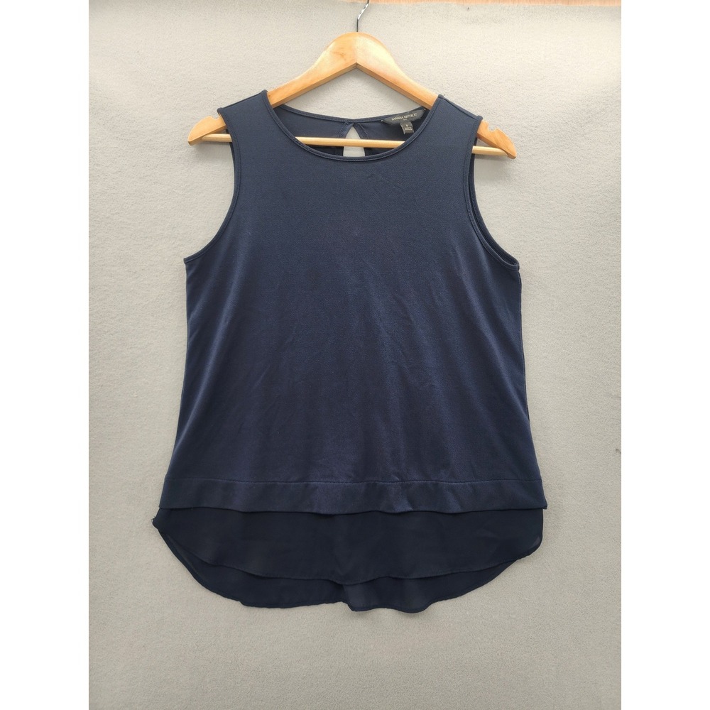 Banana Republic Navy Blue Layered High Low Sleeveless Blouse Keyhole‎ Back Small